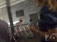 Up3000#Under the skirt of a slender girl in a short blue dress. Continuation of the previous