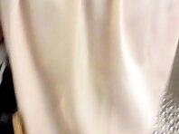 Up2185#Slim girl in wide white skirt. Round ass and shaved crotch in blue shorts. Our operat