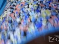 Up2193#Tanned blond woman in a colorful short dress. Round ass tanned and shaved crotch in p