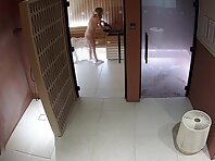 Pv36334#Hiddencam in the public spa. The hidden camera caught completely naked tanned baby in