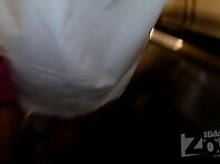 Up2503#Tanned blonde in a short white dress. Chic ass and shaved crotch in white panties clo