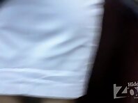 Up2140#Slender brunette in a short white dress. Our upskirt-master was able to make some gre