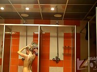 Sh1197#Young blonde takes a shower after the pool. Woman of small stature and her pussy did 
