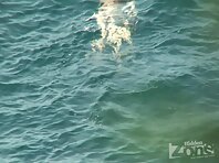 Nu1214#Lovely blonde with big beautiful breasts floating in the clear sea water.