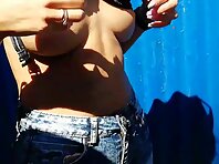 Bc2906#A hidden camera shot a girl with beautiful tits through a hole in the wall.