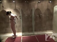 Sh1727#An oriental girl came to the shower in a bathing suit. But she quickly took it off an