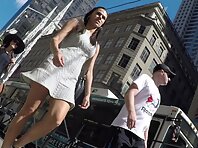 Up4246#Under the skirt of a girl in a short white dress. Our cameraman caught a close-up of