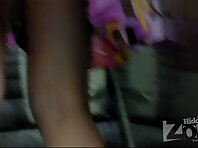 Up2036#Slender blonde in a wide multicolored skirt. Our operator was able to film on hidden 