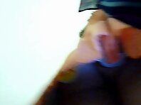 Up1699#A girl in a long orange jacket. Beautiful crotch in white thong. Great upskirt!