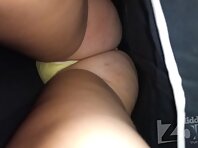 Up2991#Upskirt to slim blonde woman in long black dress. Close-up of a beautiful tanned ass 