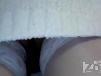 Up1603#A girl in a short white skirt. Beautiful crotch in black shorts and white stockings, 