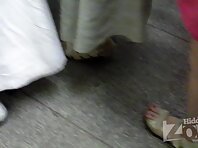 Up1978#Slim girl in a short pink dress. Nice ass in white panties. The girl did not notice a