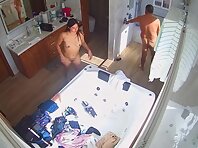 Pv36377#Hiddencam in the bathroom. A hidden camera caught a completely naked tanned couple in