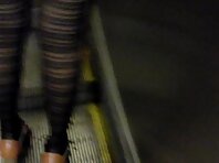 Up2071#Brunette with long dark stockings. Great footage of the crotch in black thong closeup