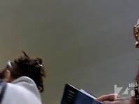 Up2337#Slender brunette in a narrow white skirt. Nice ass and shaved crotch in black panties