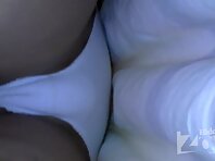 Up2312#Brunette in a short white dress. Our cameraman filmed by a hidden camera of her gorge