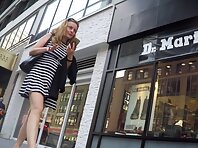 Up4200#Under the skirt of a girl in a short black and white dress. Our cameraman caught a cl