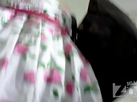 Up1962#Red-haired beauty in a wide white dress. Our cameraman filmed close-up of her hairy c