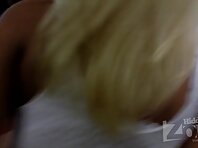 Up2279#Tanned blonde in a short white dress. Our cameraman filmed on hidden camera its chic 